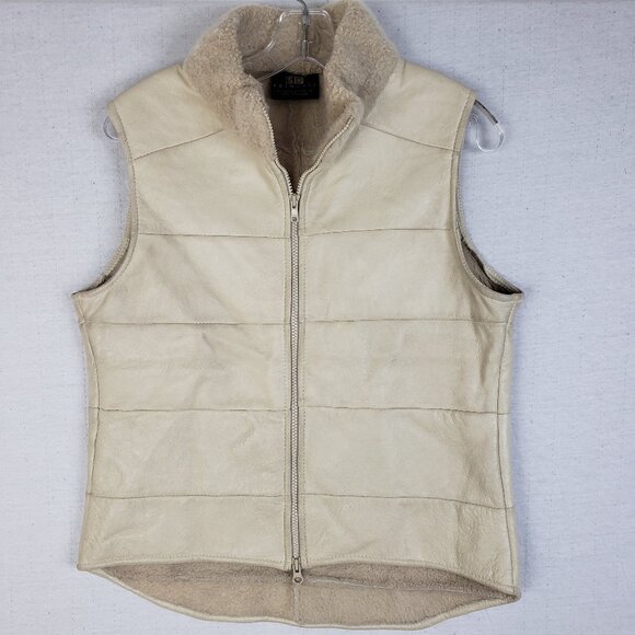 Skin Deep New Zealand Jacket Vest Lambskin Leather Shearling Quilted Cream sz M